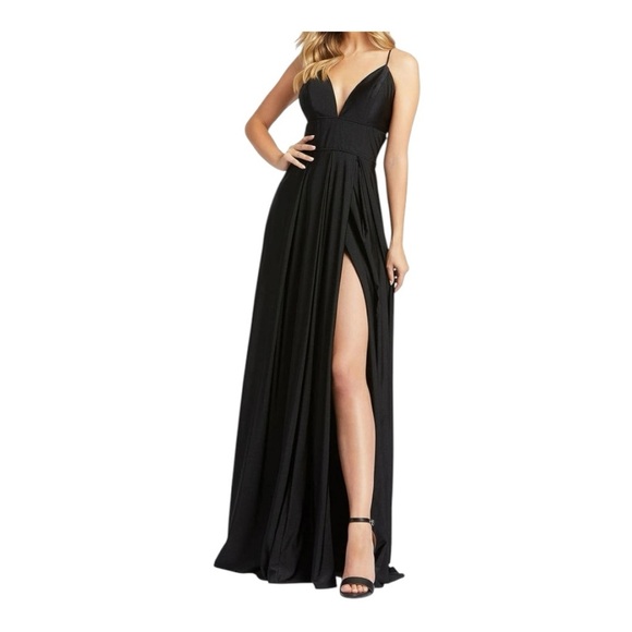 Mac Duggal Dresses & Skirts - Ieena For Mac Duggal Women's Plunge Neck High Slit Gown Size 10